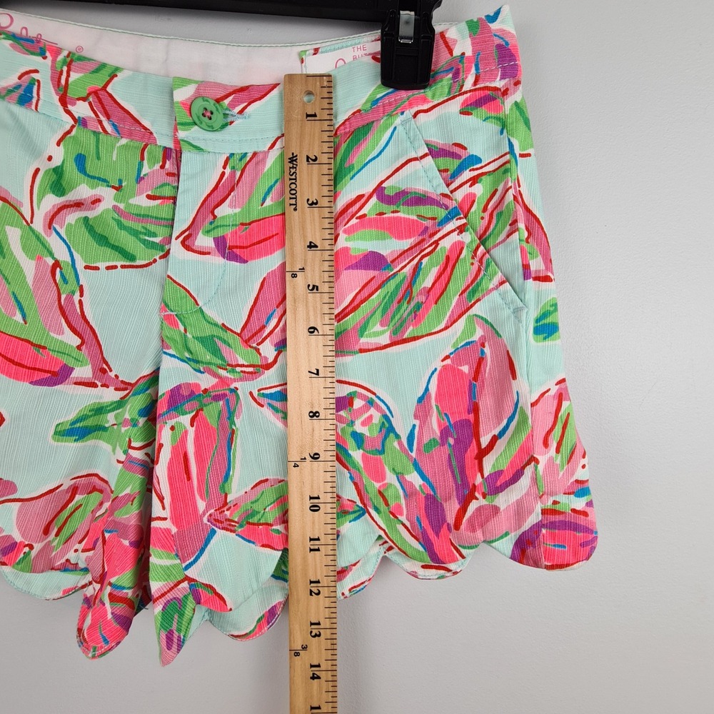 Lilly Pulitzer The Buttercup Shorts 0 Mint Green Pink Floral Scallop Hem Cotton - Picture 4 of 8